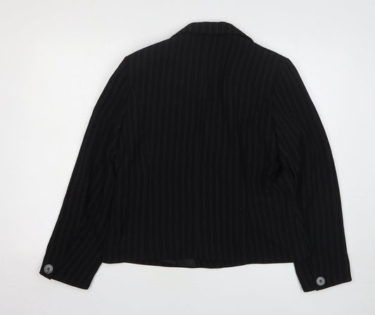 Klass Womens Black Striped Polyester Jacket Blazer Size 14