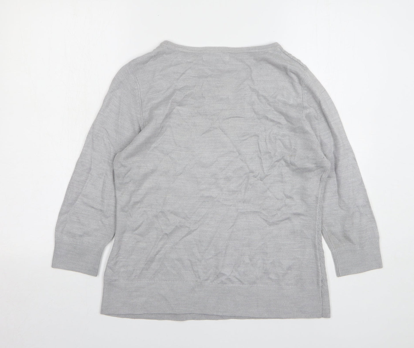Marks and Spencer Womens Grey Round Neck Geometric Acrylic Pullover Jumper Size 12