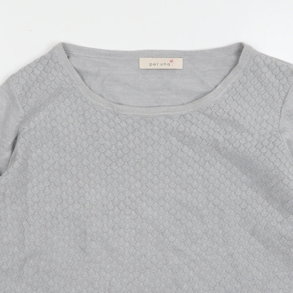 Marks and Spencer Womens Grey Round Neck Geometric Acrylic Pullover Jumper Size 12