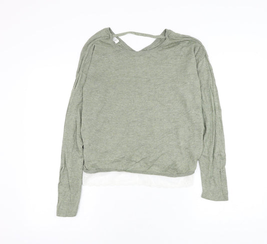 H&M Girls Grey Round Neck Cotton Pullover Jumper Size 13-14 Years Pullover