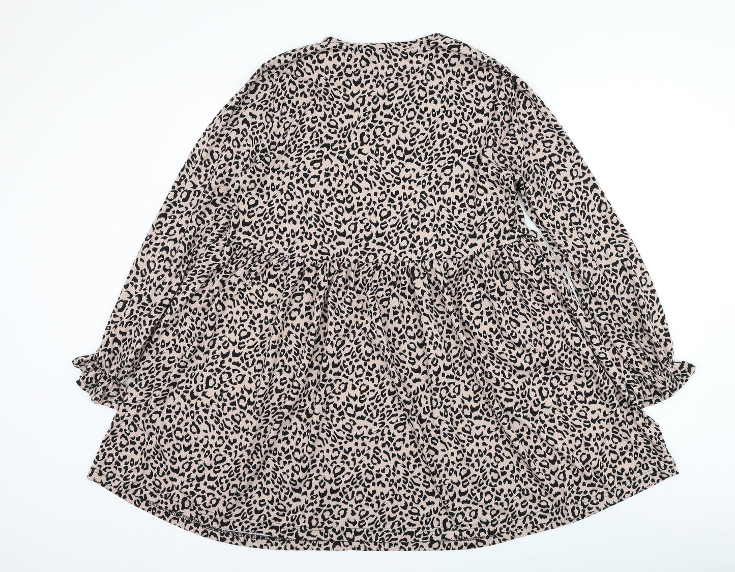 New Look Womens Beige Animal Print Polyester Trapeze & Swing Size 12 Round Neck Pullover