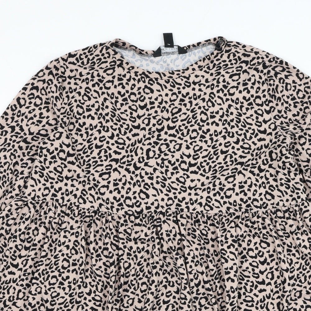 New Look Womens Beige Animal Print Polyester Trapeze & Swing Size 12 Round Neck Pullover