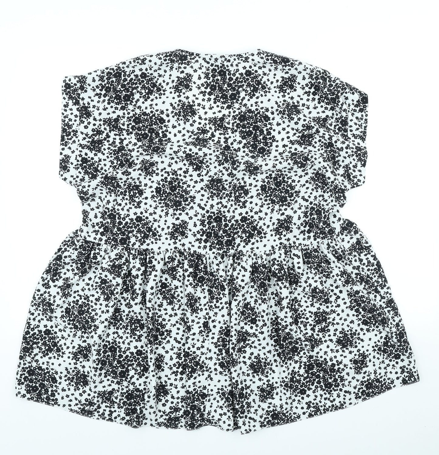New Look Womens White Floral Polyester A-Line Size 12 V-Neck