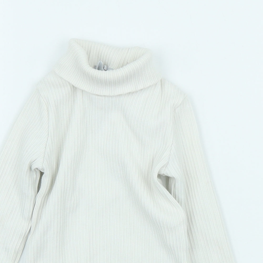 Primark Girls White Cotton Pullover T-Shirt Size 2-3 Years Roll Neck