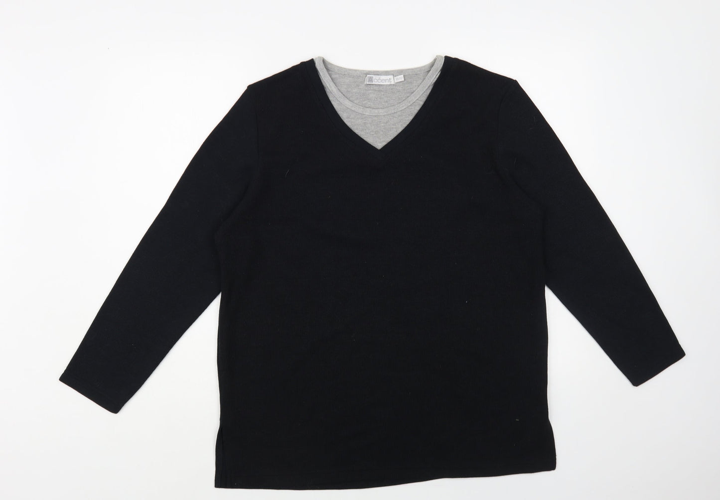 Accent Womens Black V-Neck Polyester Pullover Jumper Size 10
