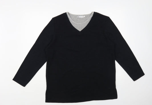 Accent Womens Black V-Neck Polyester Pullover Jumper Size 10