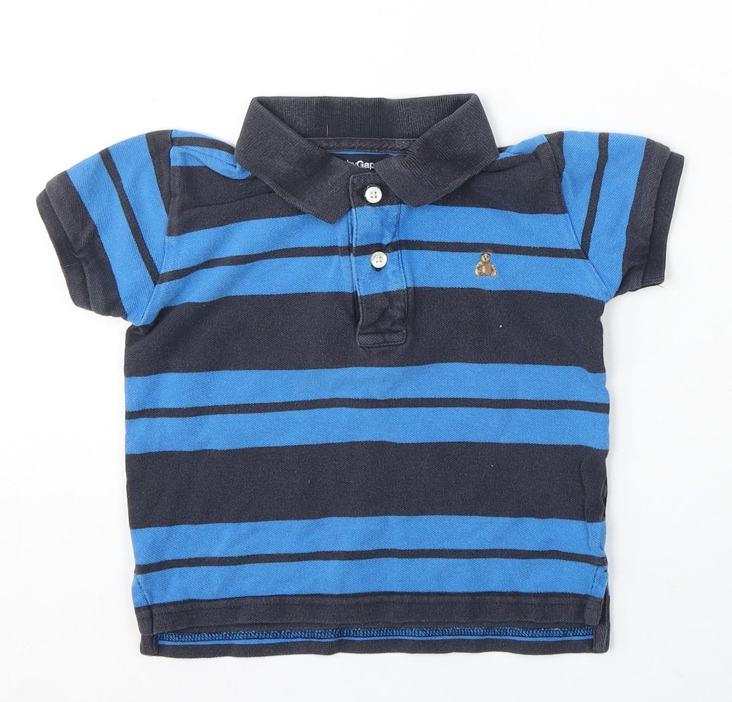 Gap Boys Blue Striped Cotton Basic Polo Size 2 Years Collared Button