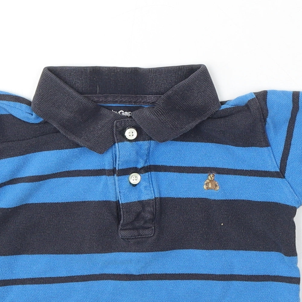 Gap Boys Blue Striped Cotton Basic Polo Size 2 Years Collared Button