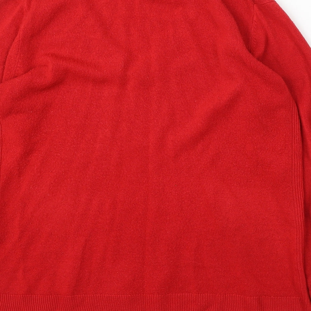 Marks and Spencer Womens Red V-Neck Acrylic Pullover Jumper Size 10