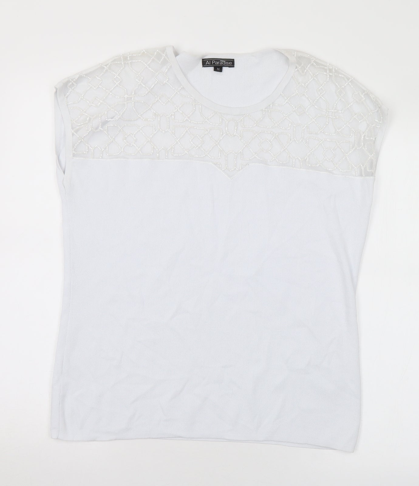 Al Paradise Womens White Round Neck Viscose Pullover Jumper Size M