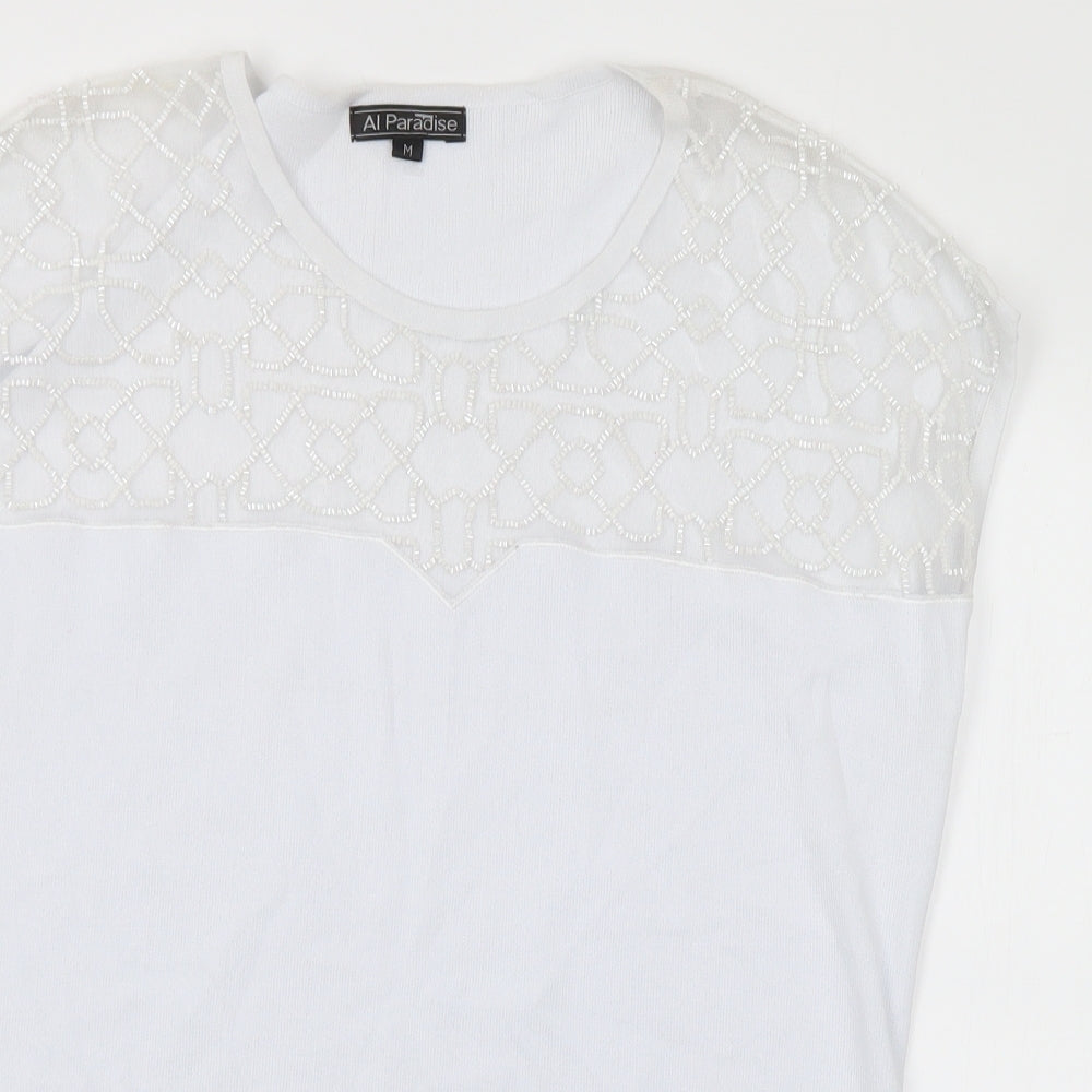 Al Paradise Womens White Round Neck Viscose Pullover Jumper Size M
