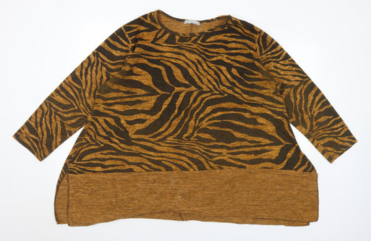 LV Clothing Womens Brown Round Neck Animal Print Acrylic Pullover Jumper Size XL - Tiger Print