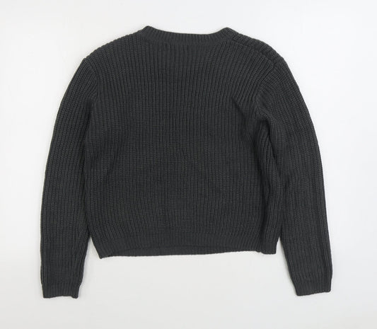 New Look Girls Grey Round Neck Acrylic Pullover Jumper Size 14-15 Years Pullover