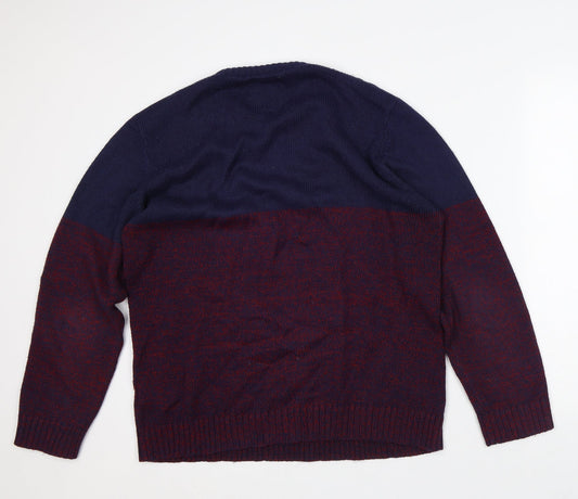 Lee Cooper Mens Red Crew Neck Striped Acrylic Pullover Jumper Size L