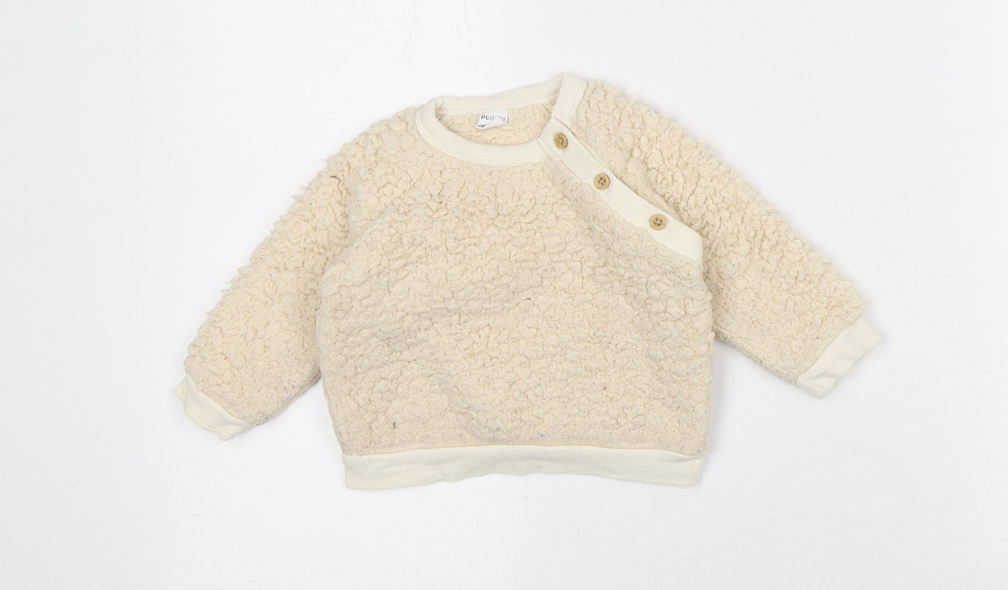 PL:Baby Baby Beige Polyester Pullover Jumper Size 9-12 Months Snap - Woolen Texture