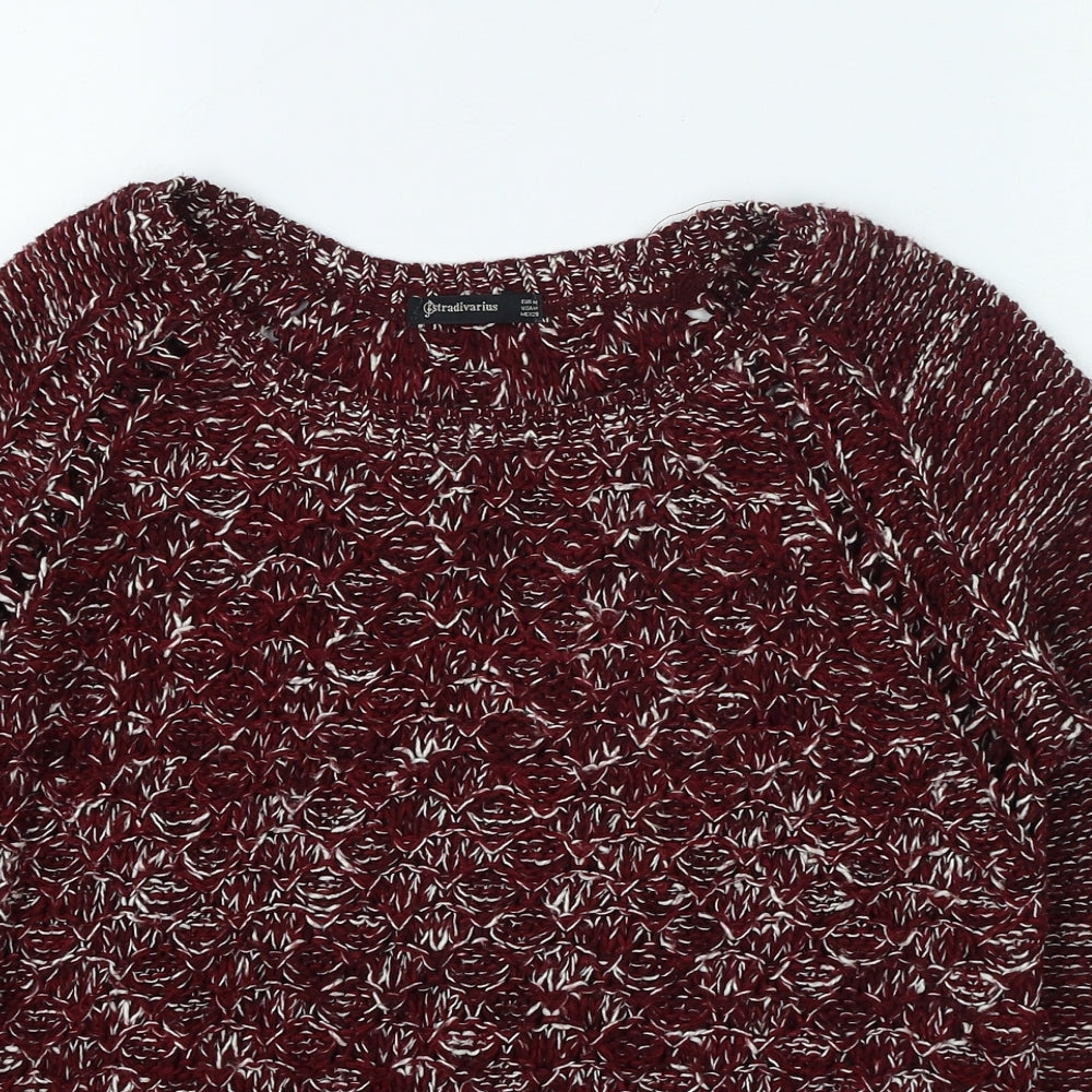 Stradivarius Womens Red Round Neck Acrylic Pullover Jumper Size M