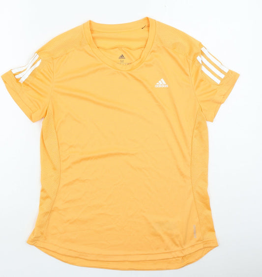 adidas Womens Orange Polyester Basic T-Shirt Size M Round Neck