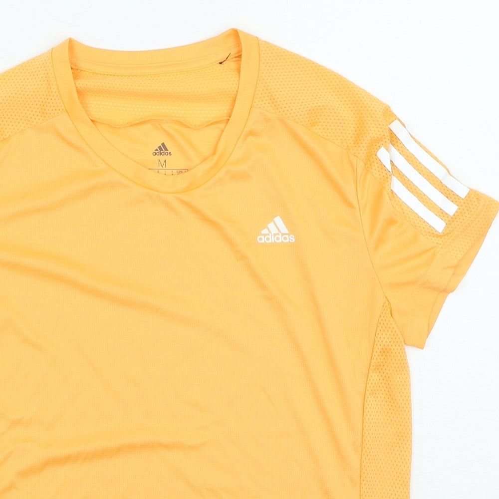 adidas Womens Orange Polyester Basic T-Shirt Size M Round Neck