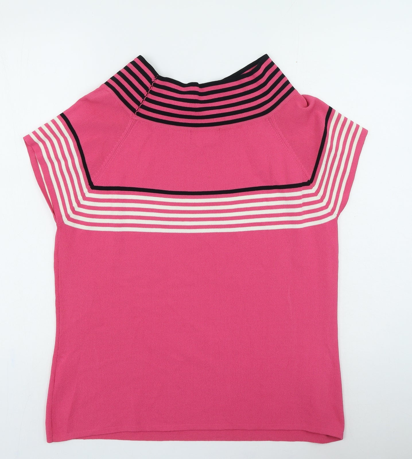 Vogue Womens Pink High Neck Striped Rayon Pullover Jumper Size 16