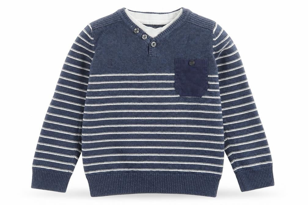 George Boys Blue Crew Neck Striped Cotton Pullover Jumper Size 5-6 Years Pullover