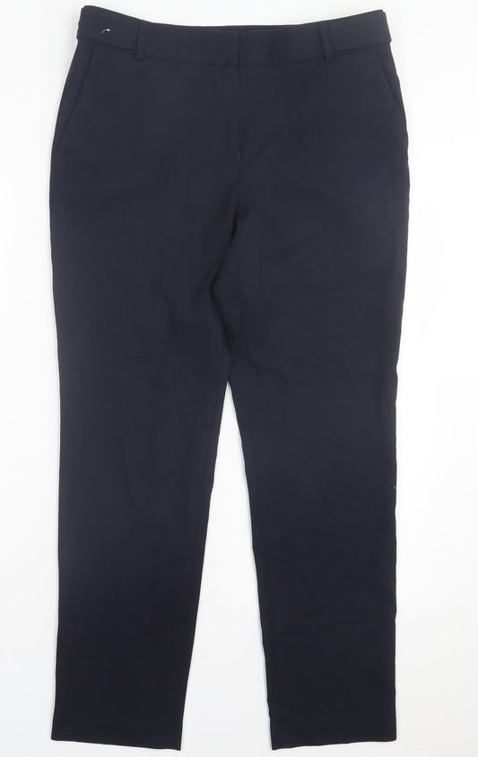 NEXT Womens Blue Polyester Trousers Size 10 L28 in Regular Hook & Eye
