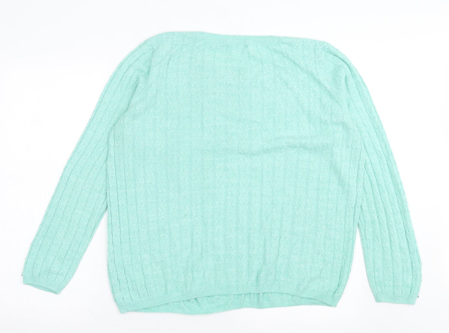 YU Womens Green Crew Neck Acrylic Pullover Jumper Size 14