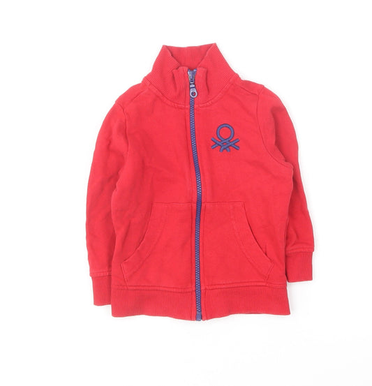 United Colors of Benetton Boys Red Cotton Full Zip Sweatshirt Size 2 Years Zip