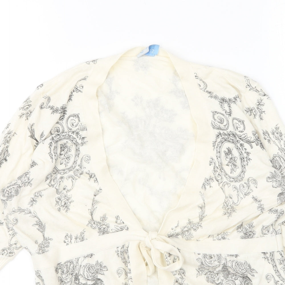 Oasis Womens Ivory V-Neck Geometric Cotton Cardigan Jumper Size 12