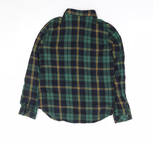 New Look Girls Green Plaid 100% Cotton Jersey Button-Up Size 12 Years Collared Button