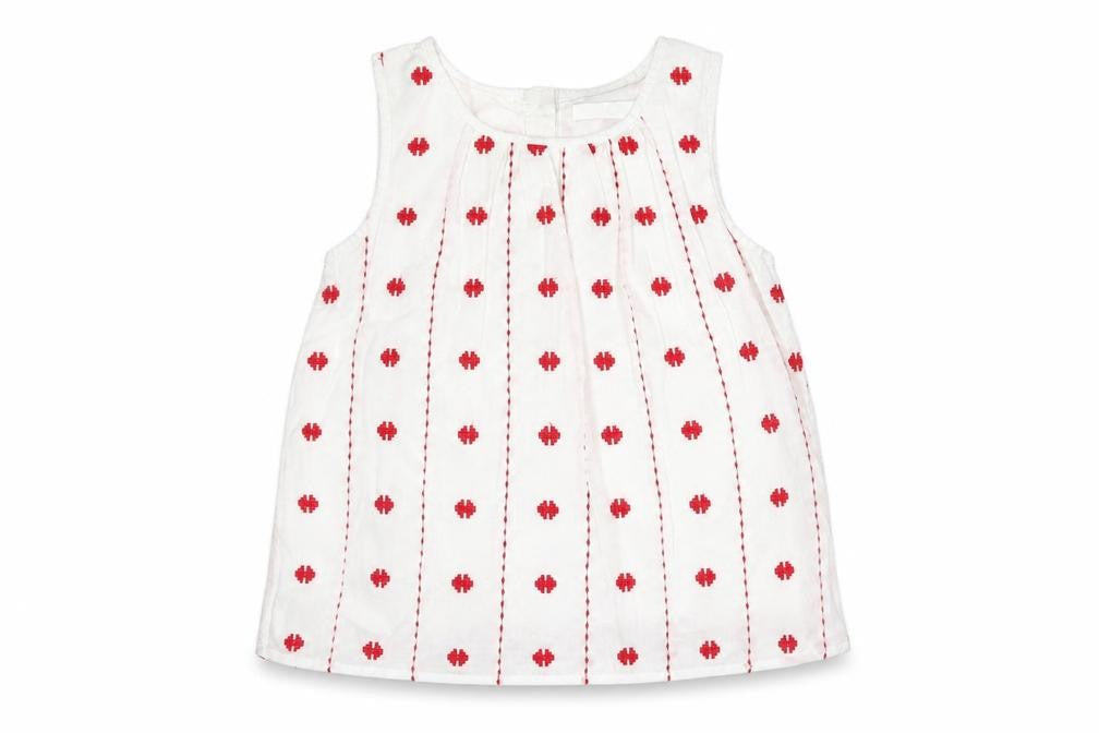 Marks and Spencer Girls Ivory Geometric 100% Cotton Jersey Tank Size 3-4 Years Round Neck Button