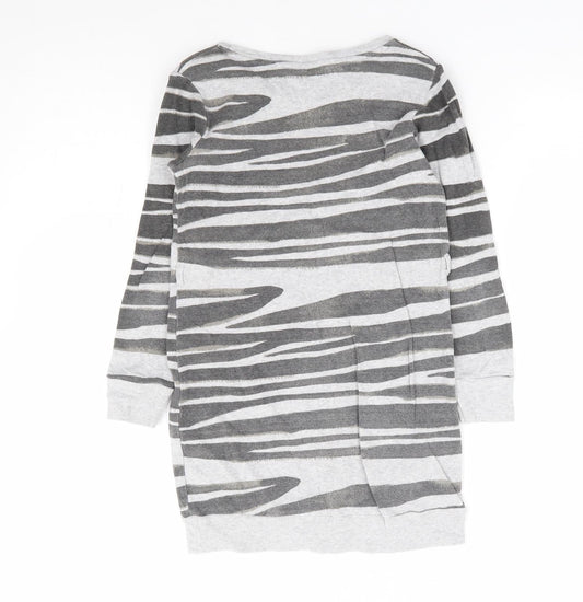 NEXT Girls Grey Geometric 100% Cotton Jumper Dress Size 8 Years Round Neck Pullover
