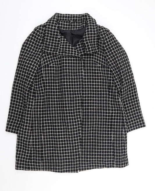 Marks and Spencer Womens Black Check Jacket Coat Size 12 Button