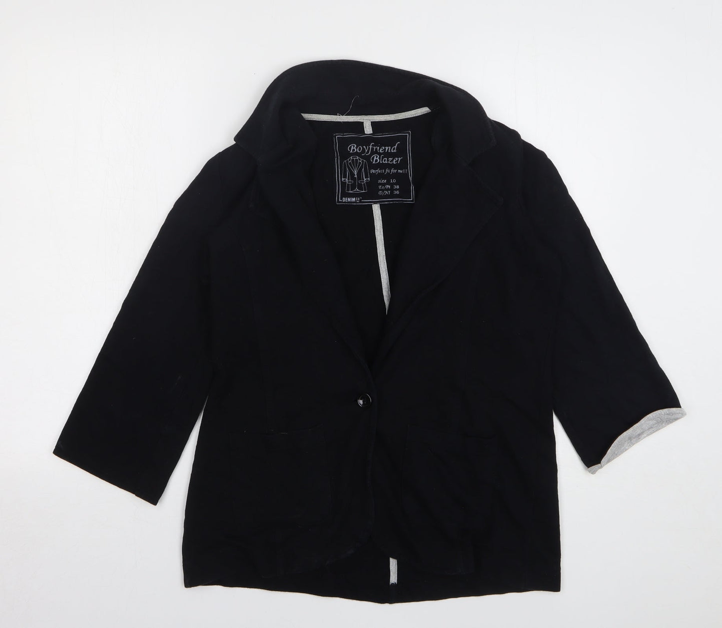 Denim & Co. Womens Black Cotton Jacket Blazer Size 10
