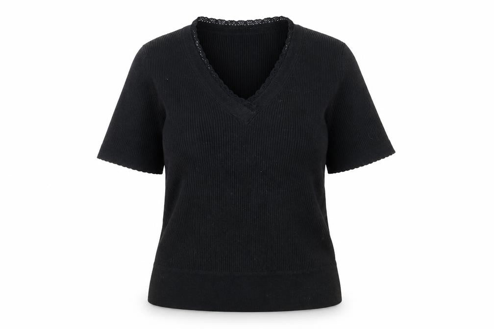 Marks and Spencer Womens Black V-Neck Polyester Pullover Jumper Size 14