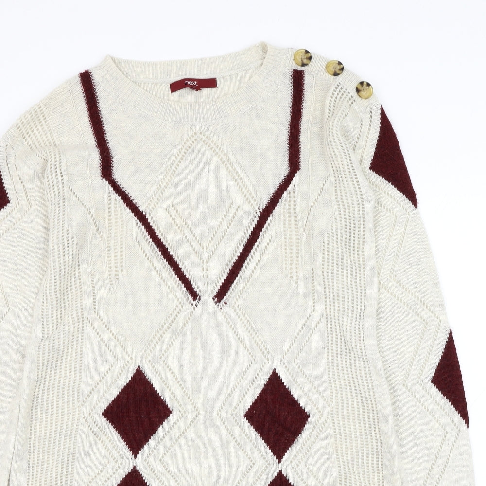 NEXT Womens Beige Round Neck Geometric Acrylic Pullover Jumper Size 12