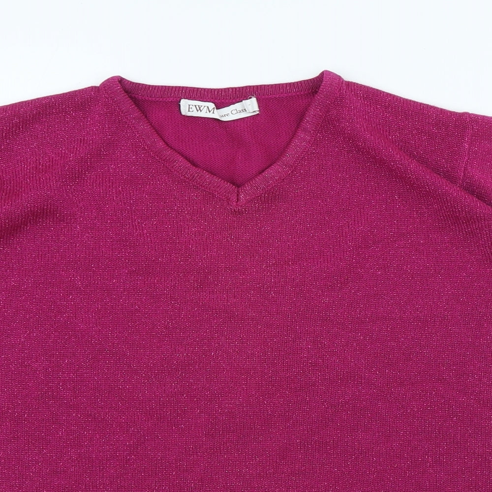 EWM Womens Pink V-Neck Acrylic Pullover Jumper Size M