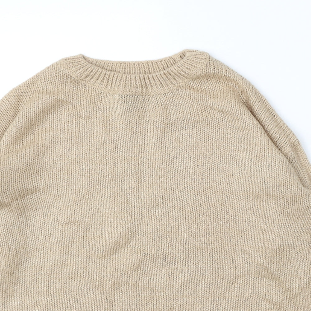 New Look Womens Beige Round Neck Acrylic Pullover Jumper Size S