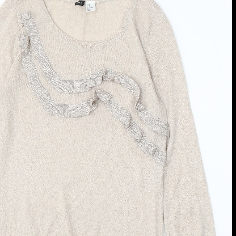 Divided by H&M Womens Beige Round Neck Acrylic Pullover Jumper Size 10