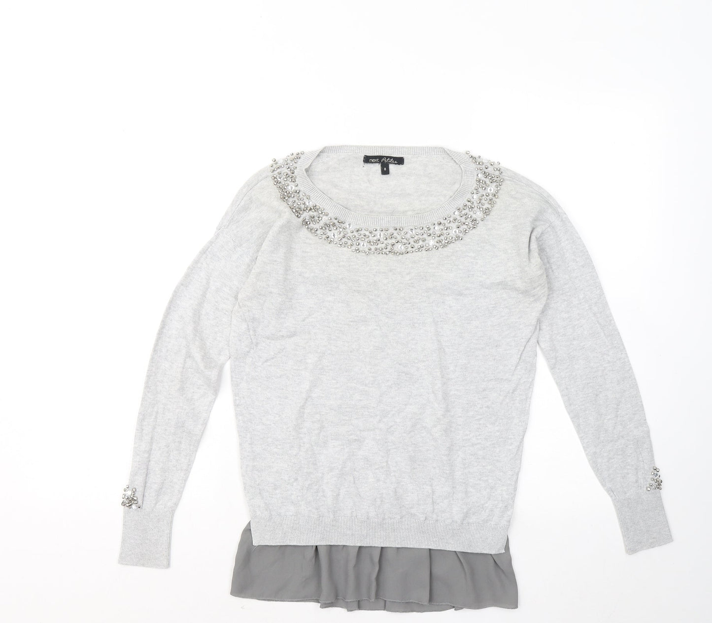 NEXT Womens Grey Round Neck Cotton Pullover Jumper Size 8