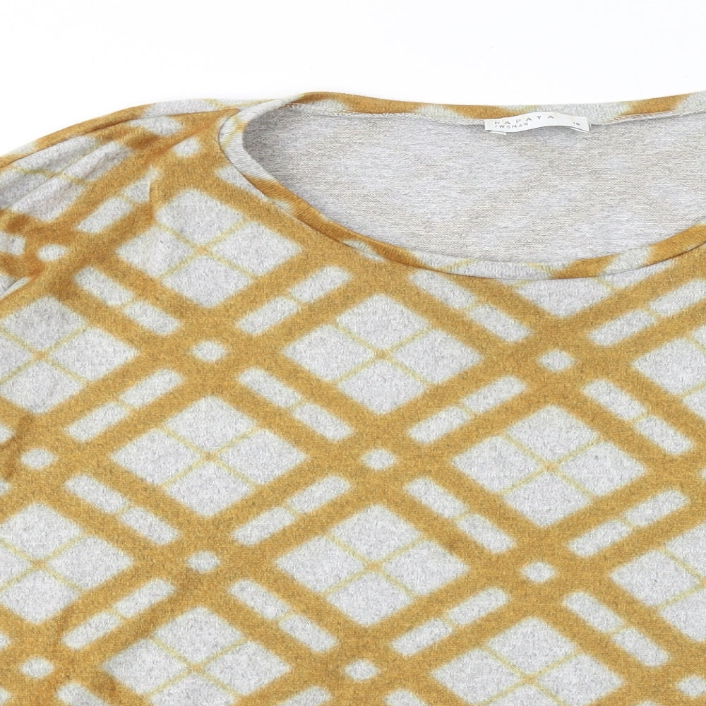 Papaya Womens Yellow Round Neck Geometric Polyester Pullover Jumper Size 18