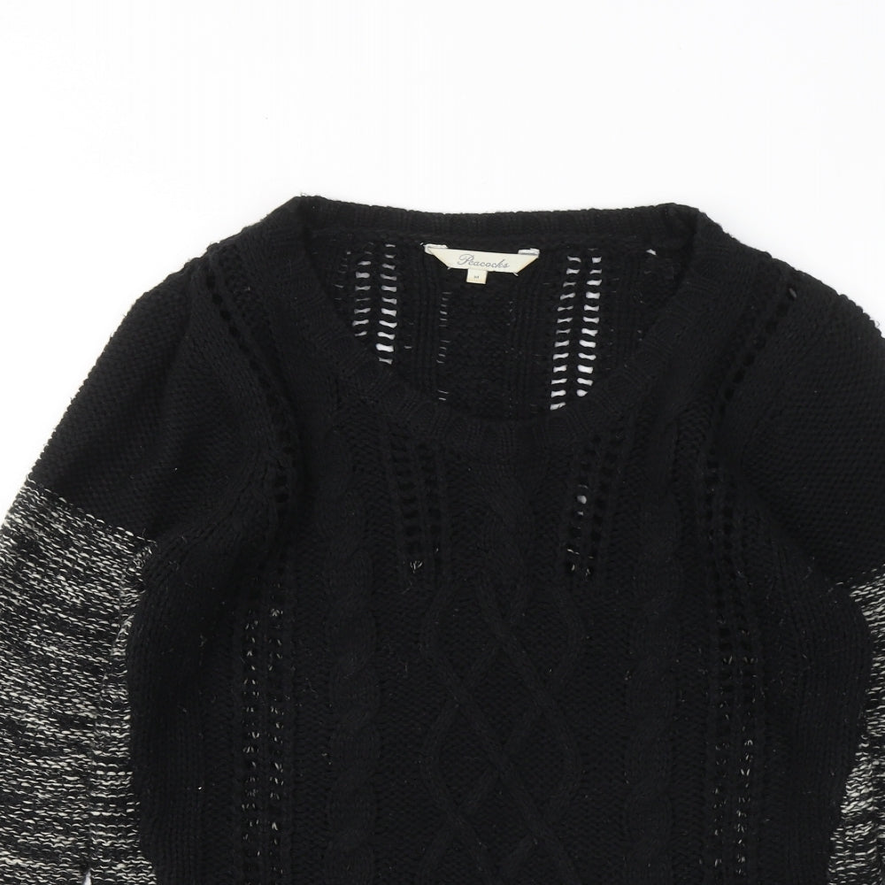 Peacocks Womens Black Round Neck Acrylic Pullover Jumper Size M