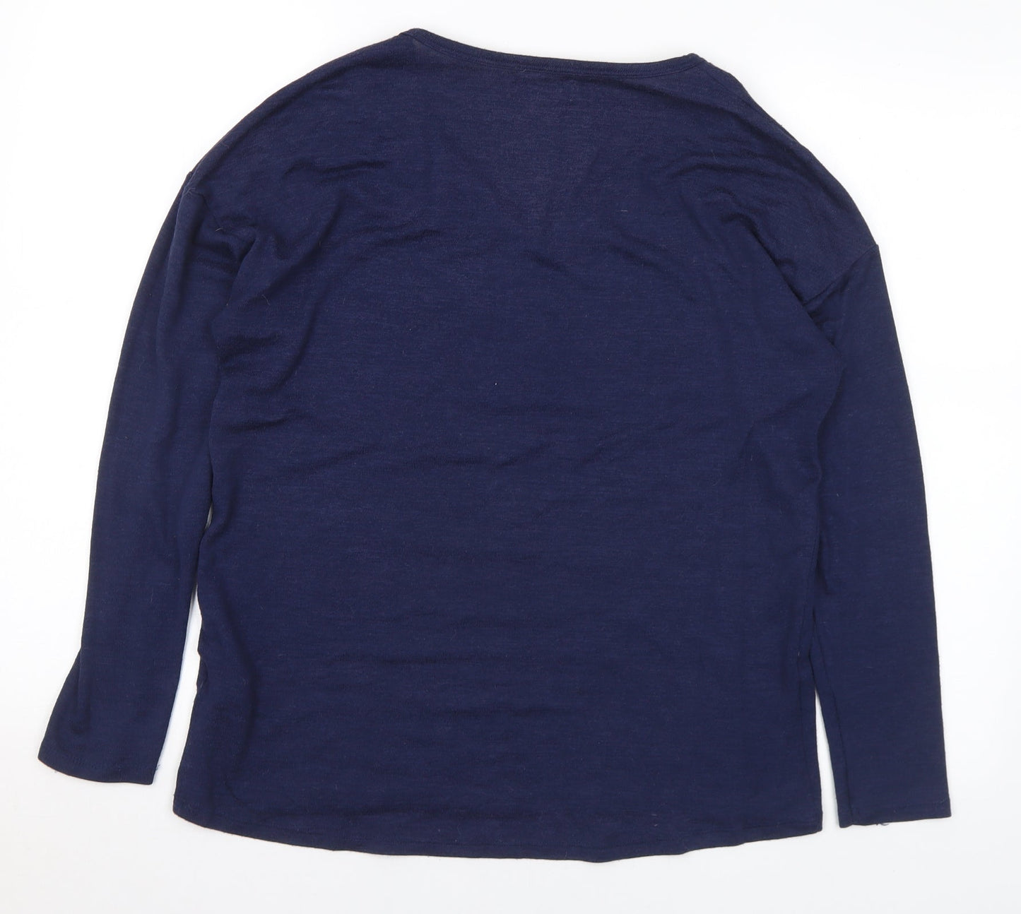 Papaya Womens Blue V-Neck Viscose Pullover Jumper Size 10