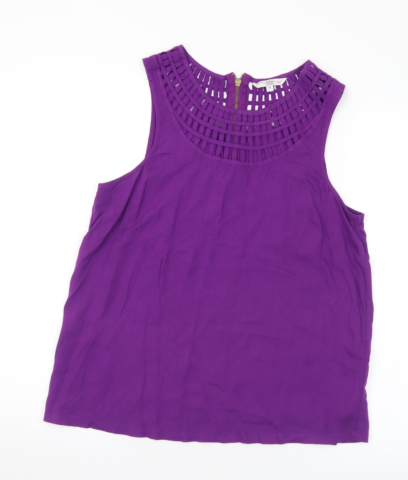 New Look Womens Purple Viscose Basic Blouse Size 14 Round Neck