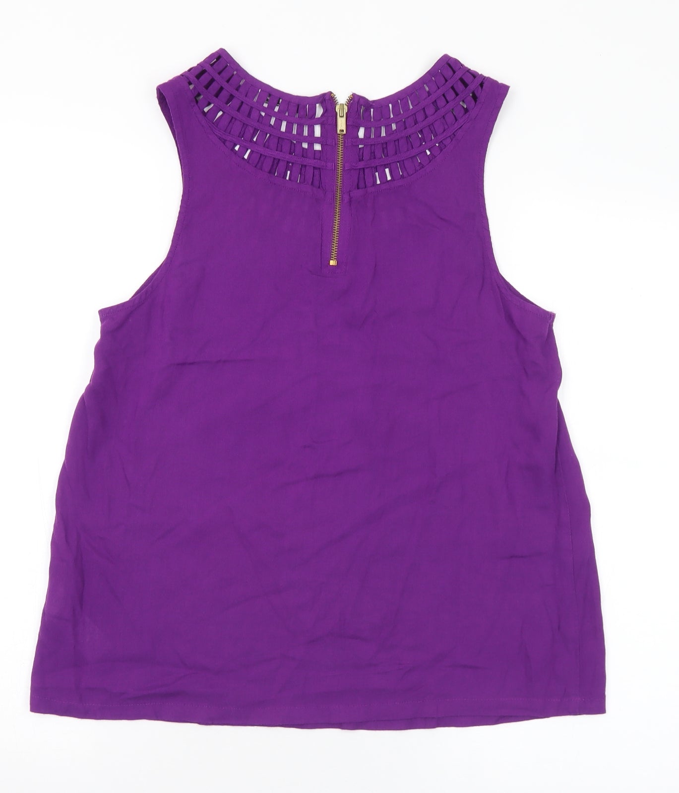 New Look Womens Purple Viscose Basic Blouse Size 14 Round Neck