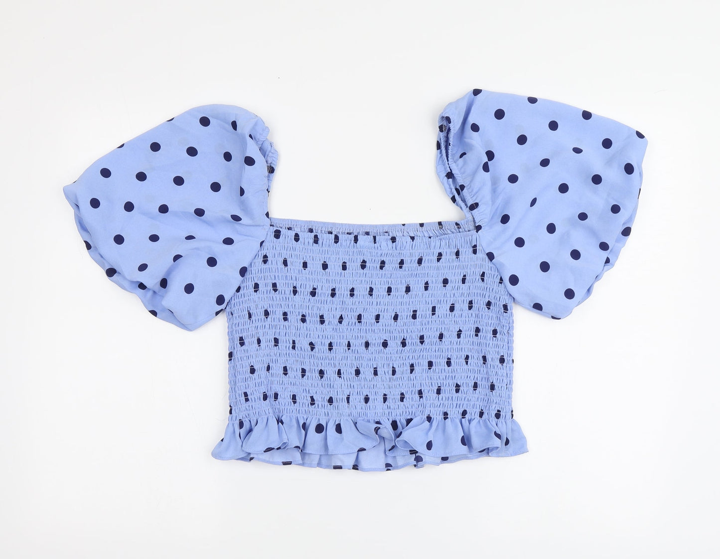 Brave Soul Womens Blue Polka Dot Polyester Basic Blouse Size L Square Neck