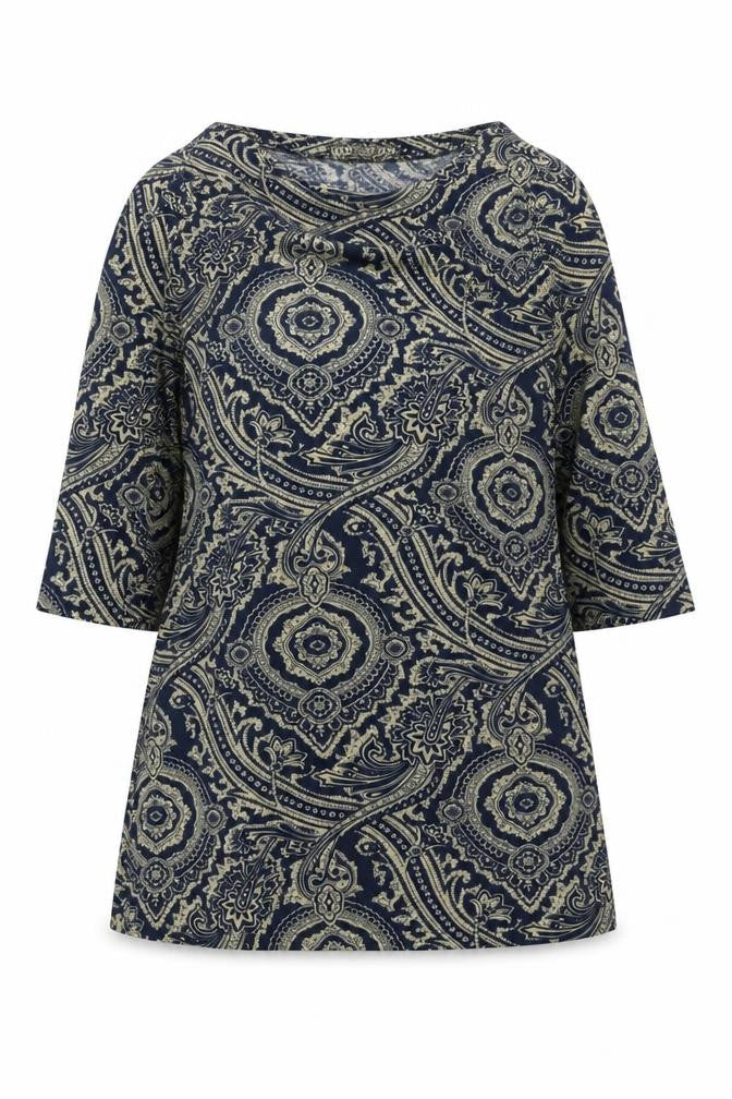 QED London Womens Blue Paisley Cotton Trapeze & Swing Size M Round Neck