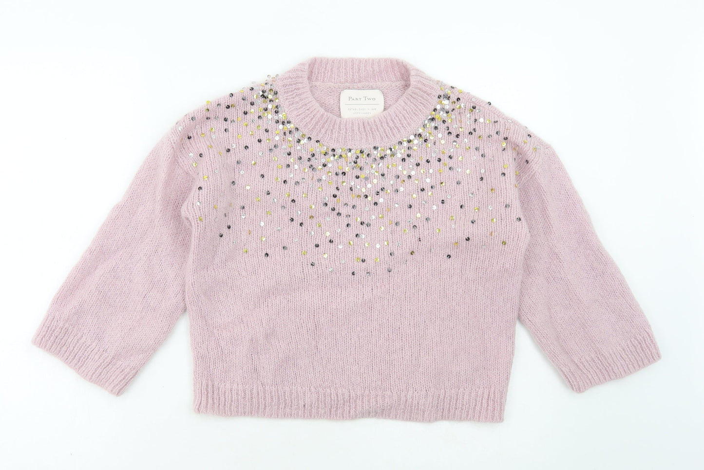 Part Two Womens Pink Scoop Neck Polyamide Pullover Jumper Size XS