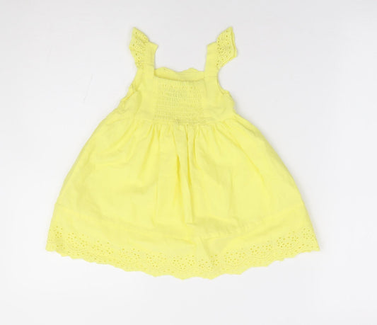 Peacocks Girls Yellow 100% Cotton Fit & Flare Size 6-9 Months Square Neck Pullover
