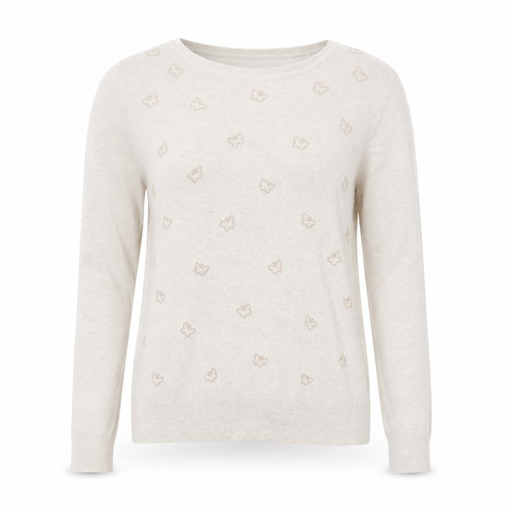 Marks and Spencer Womens Beige Round Neck Geometric Viscose Pullover Jumper Size 12 - Butterfly