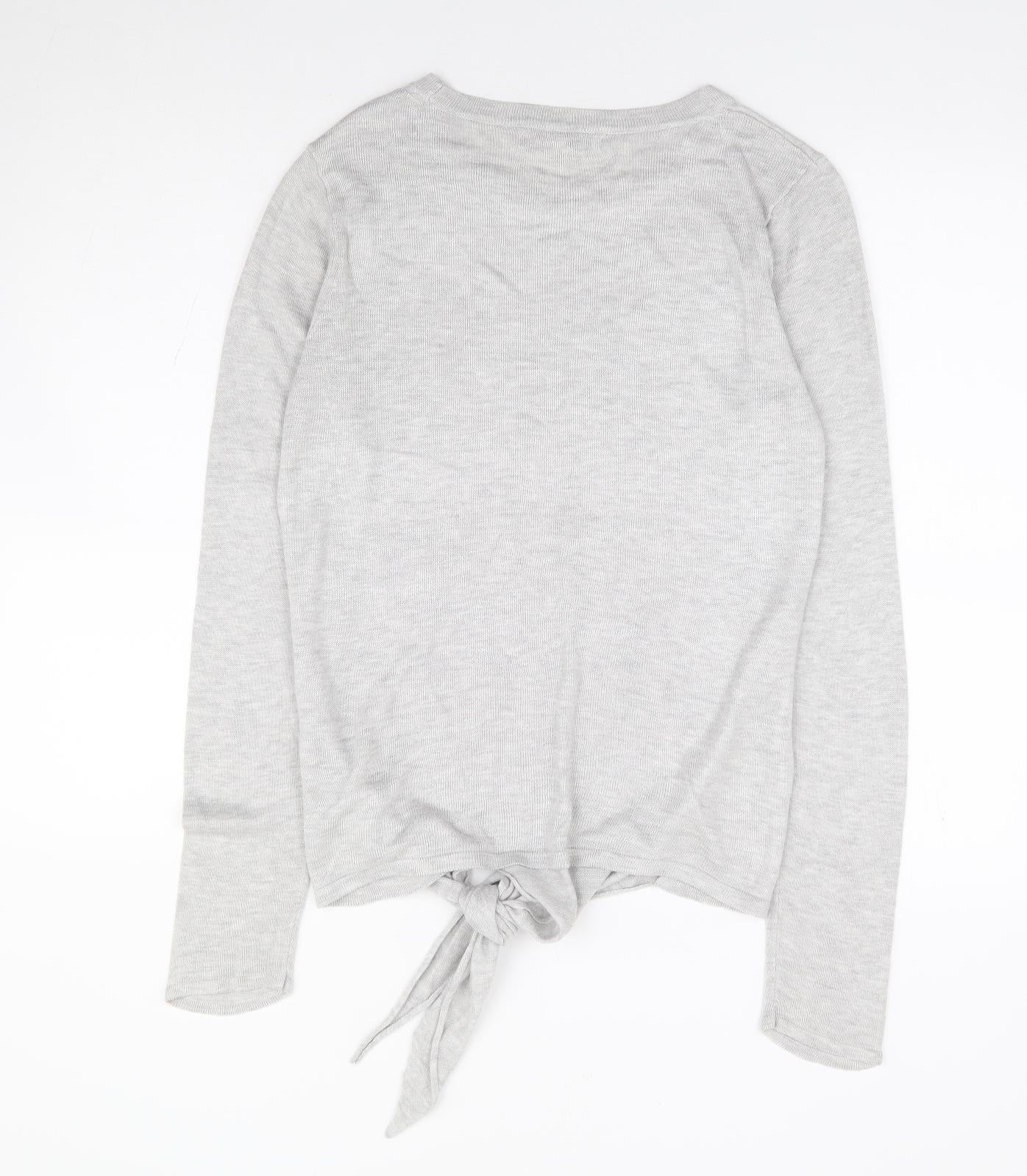 NEXT Womens Grey Round Neck Viscose Pullover Jumper Size 8 - Tie Front